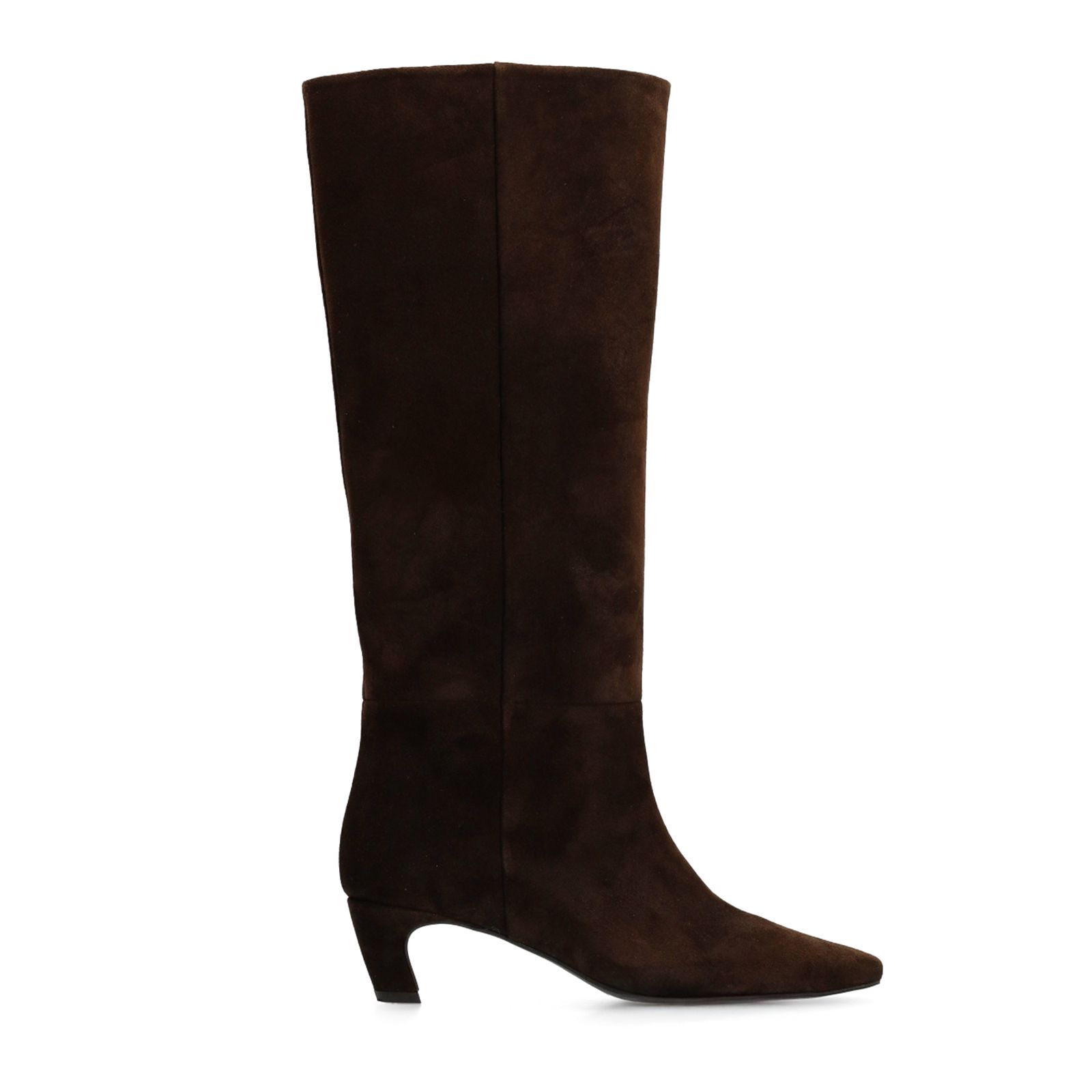 Dunkelbraune Veloursleder-Stiefel mit Absatz