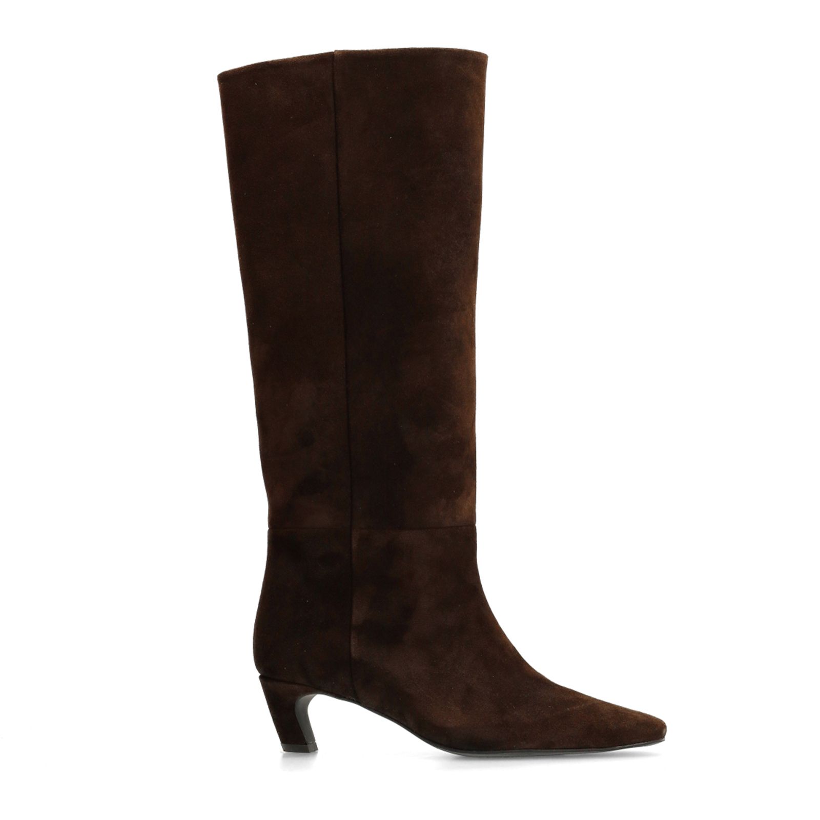 Dunkelbraune Veloursleder-Stiefel mit Absatz