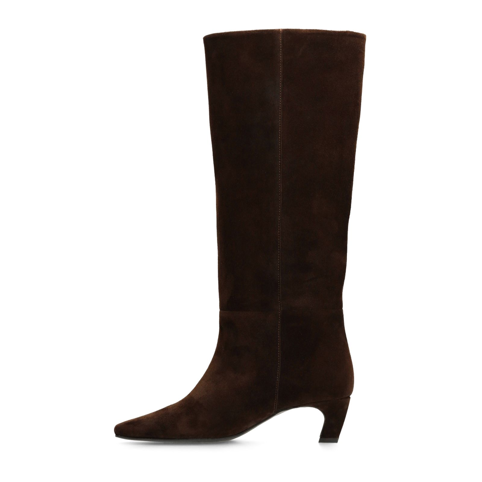Dunkelbraune Veloursleder-Stiefel mit Absatz