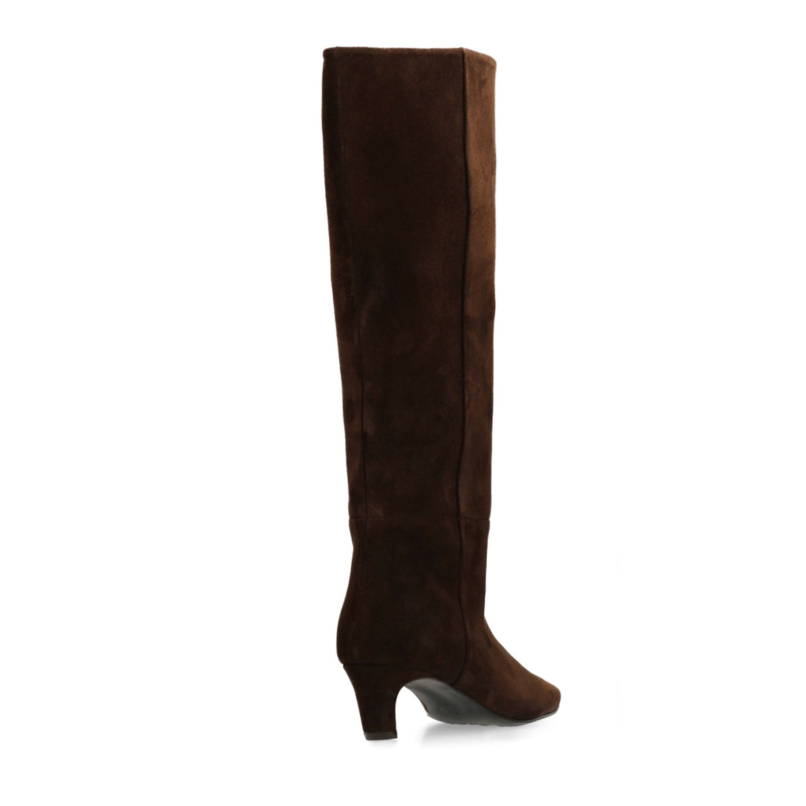 Dunkelbraune Veloursleder-Stiefel mit Absatz