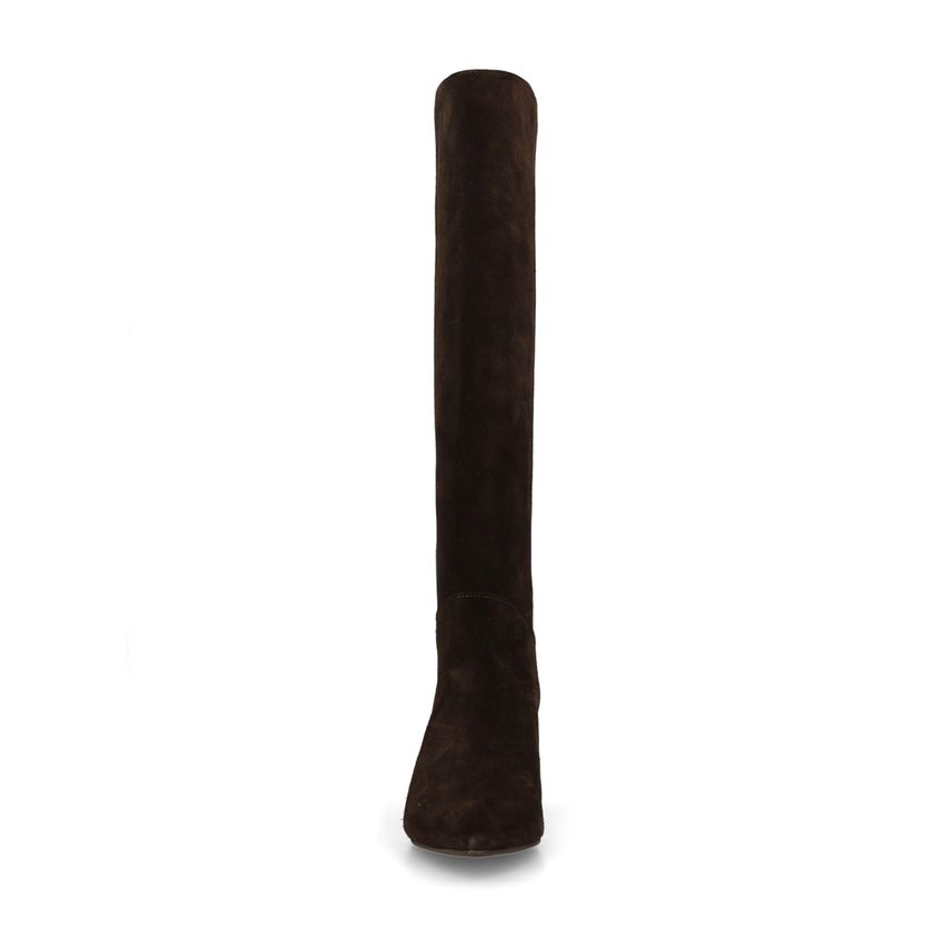 Dunkelbraune Veloursleder-Stiefel mit Absatz