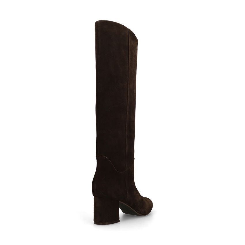 Dunkelbraune Veloursleder-Stiefel mit Absatz