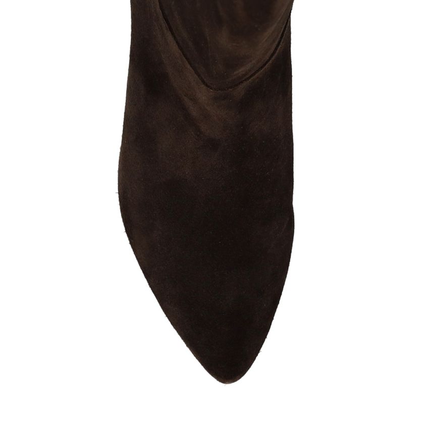 Dunkelbraune Veloursleder-Stiefel mit Absatz
