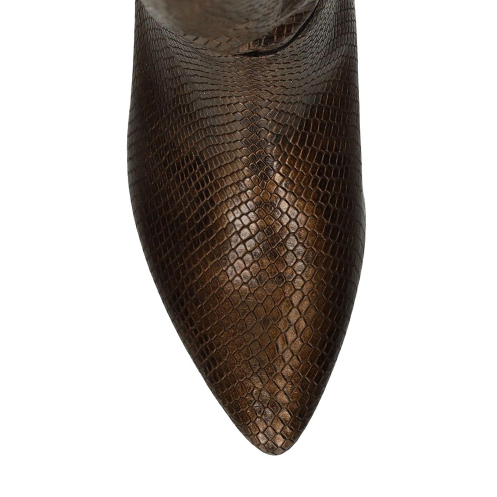 Braune Lederstiefel mit Absatz und Schlangenmuster