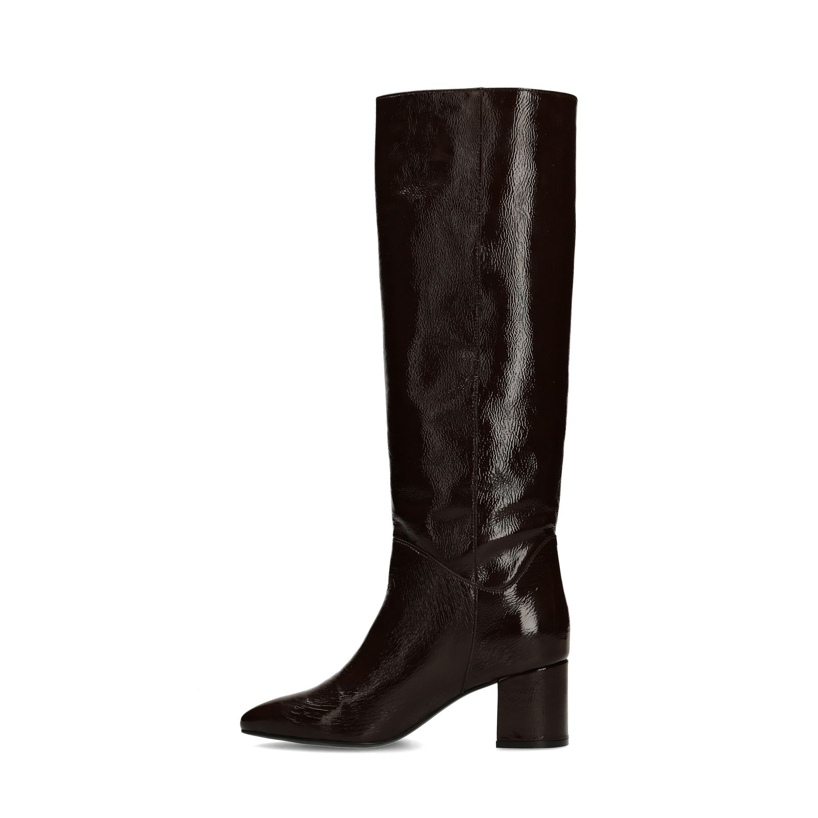 Braune Lacklederstiefel mit Absatz