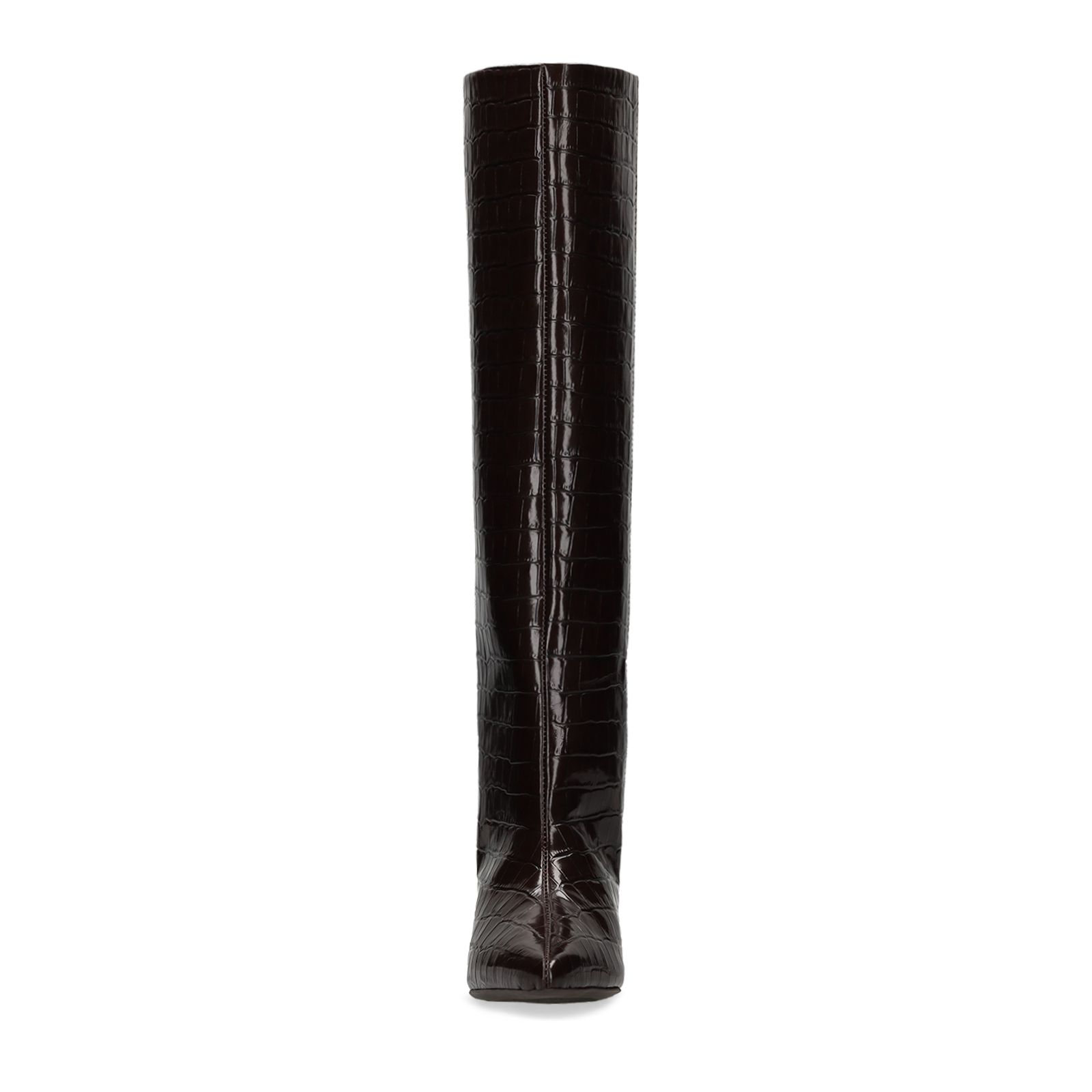 Braune Lederstiefel mit Krokomuster