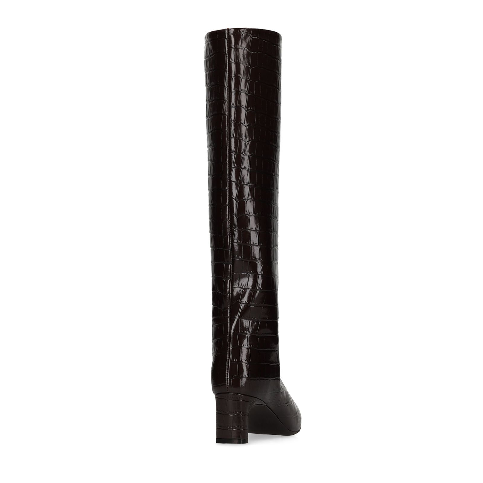 Braune Lederstiefel mit Krokomuster