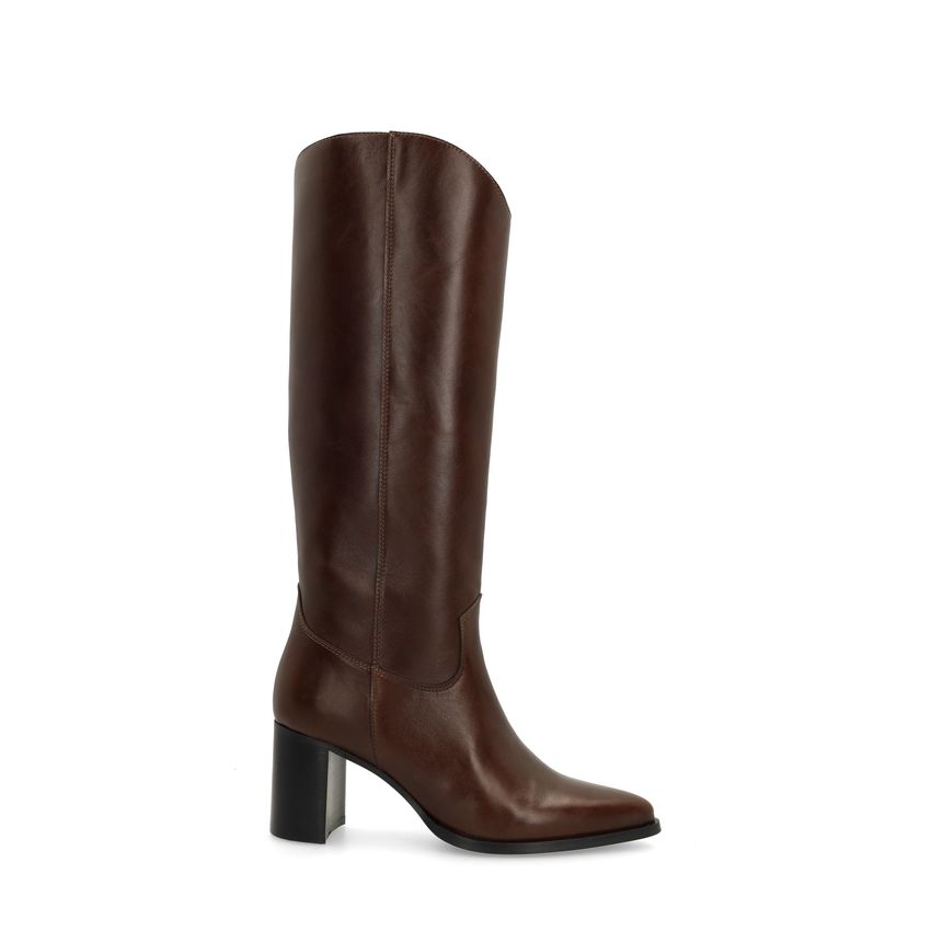 Dunkelbraune Lederstiefel mit Absatz