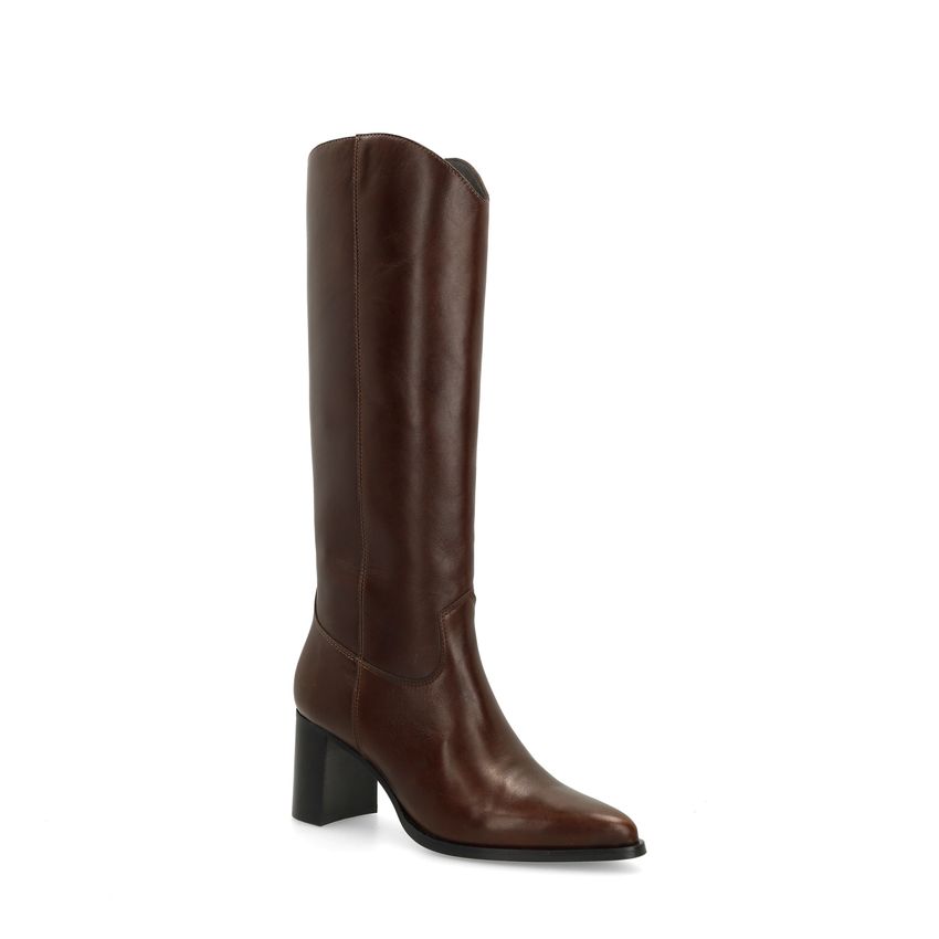 Dunkelbraune Lederstiefel mit Absatz