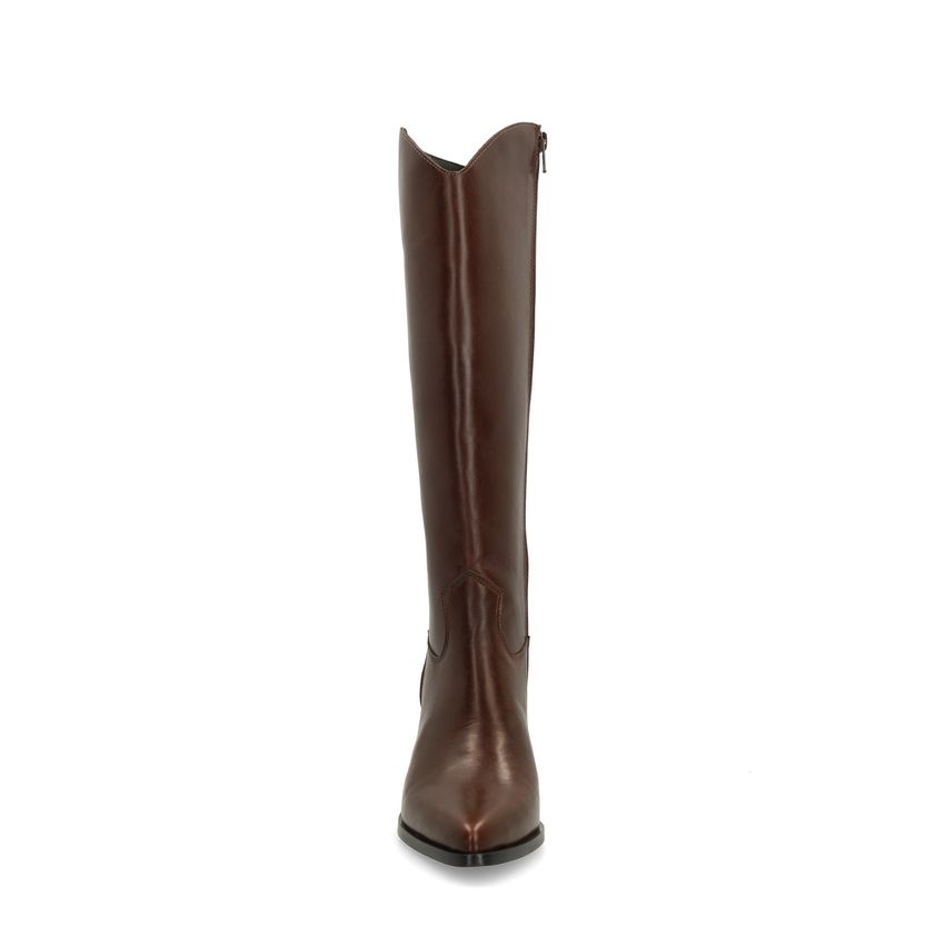 Dunkelbraune Lederstiefel mit Absatz