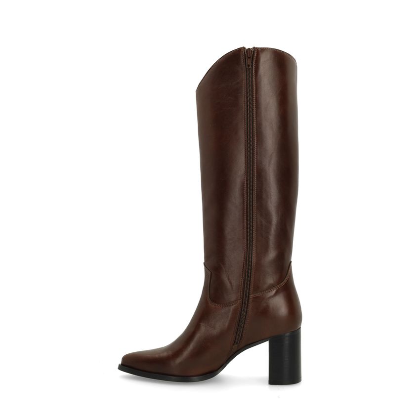 Dunkelbraune Lederstiefel mit Absatz