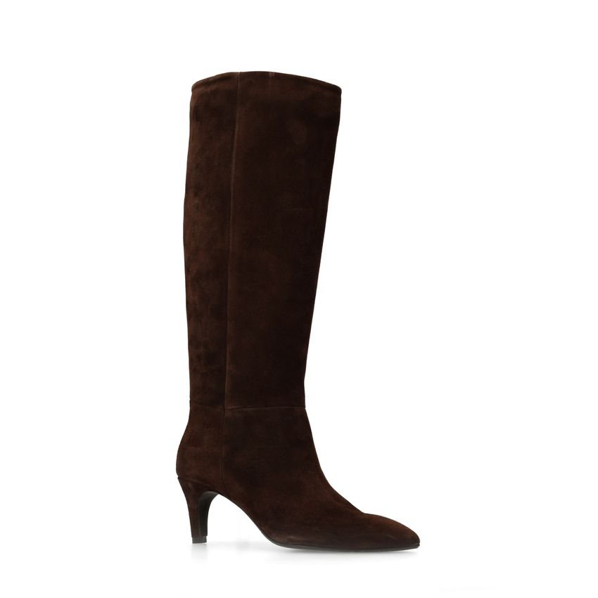 Braune Veloursleder-Stiefel mit Absatz