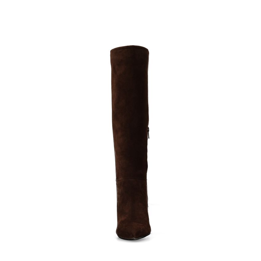 Braune Veloursleder-Stiefel mit Absatz