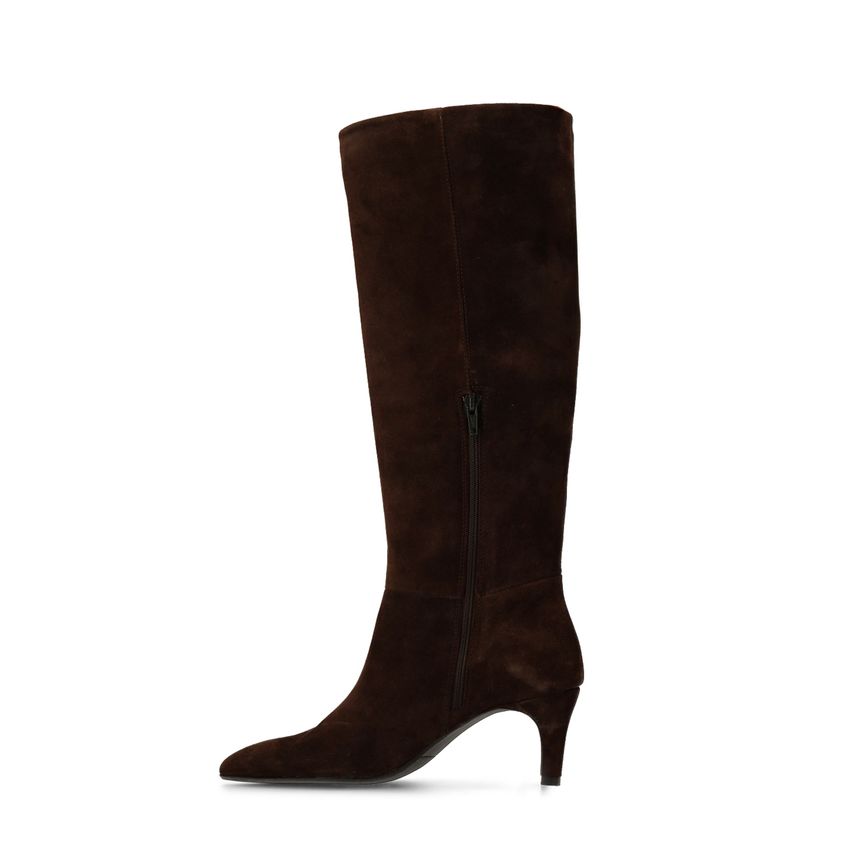 Braune Veloursleder-Stiefel mit Absatz