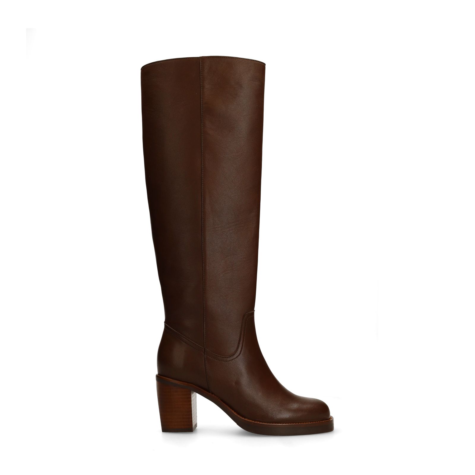 Dunkelbraune Lederstiefel mit Absatz