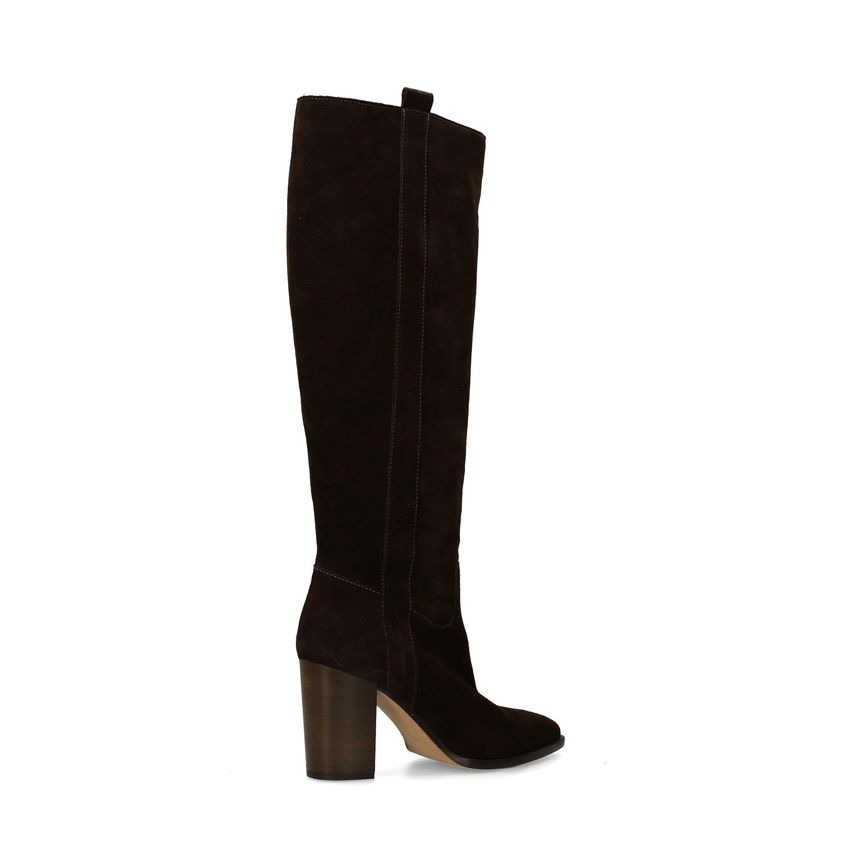 Dunkelbraune Veloursleder-Stiefel mit Absatz