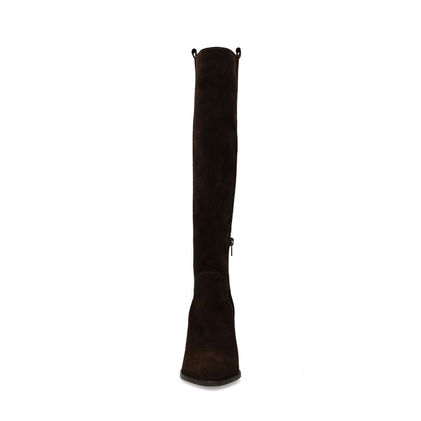 Dunkelbraune Veloursleder-Stiefel mit Absatz