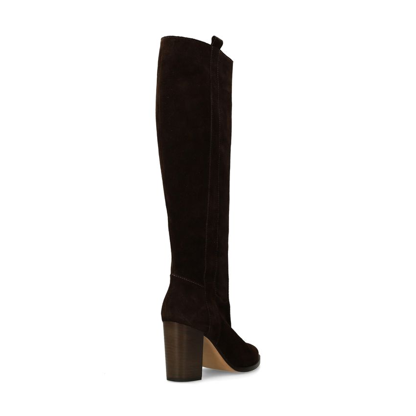 Dunkelbraune Veloursleder-Stiefel mit Absatz