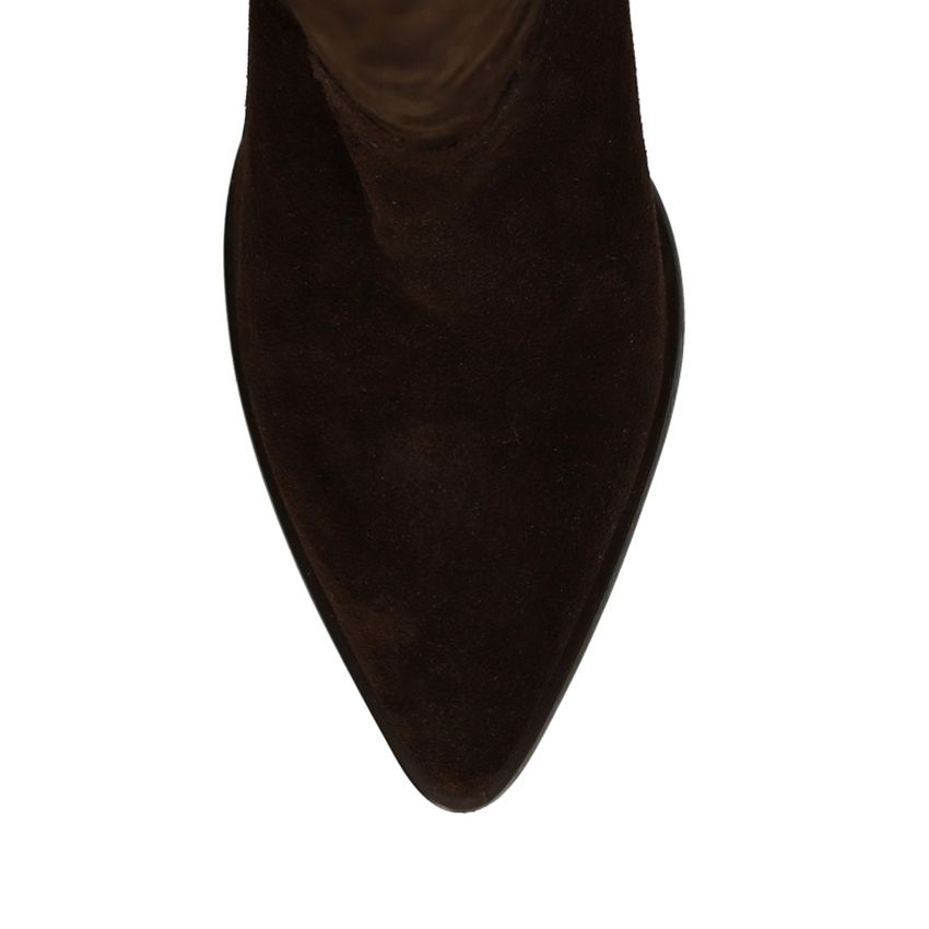 Dunkelbraune Veloursleder-Stiefel mit Absatz