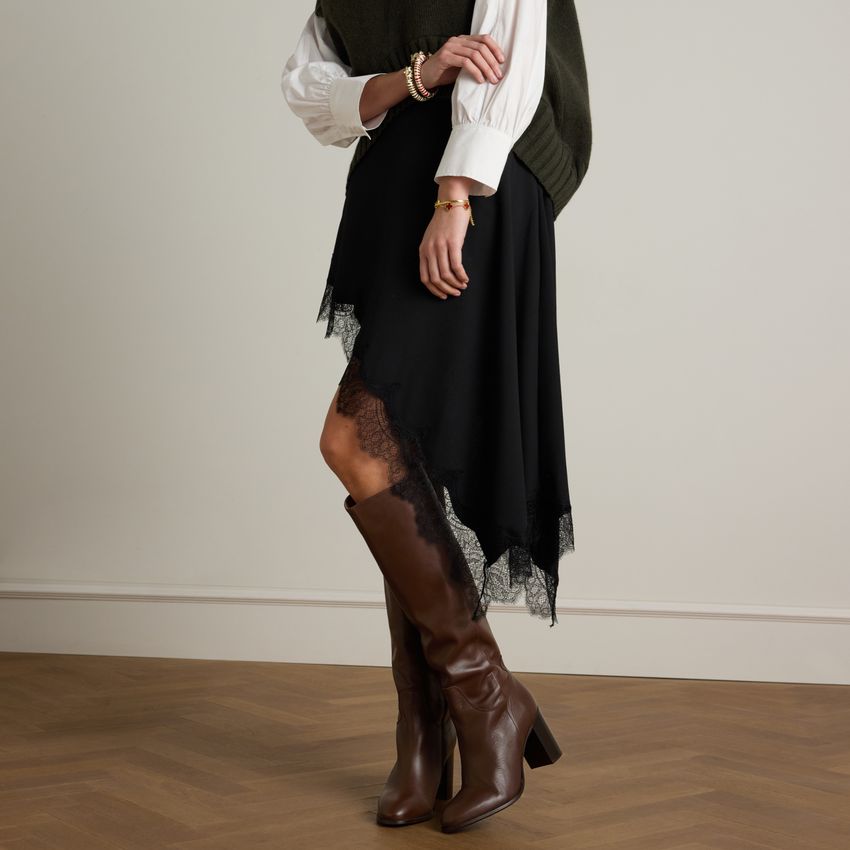 Bruine leren hoge laarzen met hak