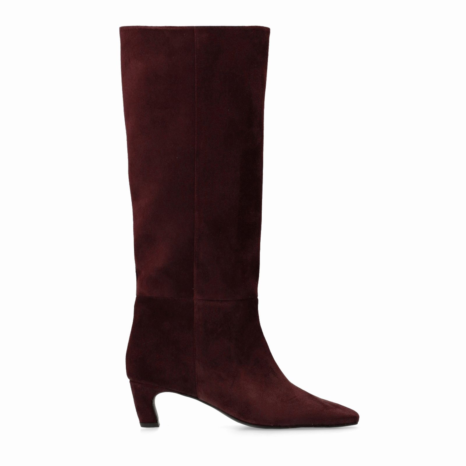 Rote Veloursleder-Stiefel mit Absatz
