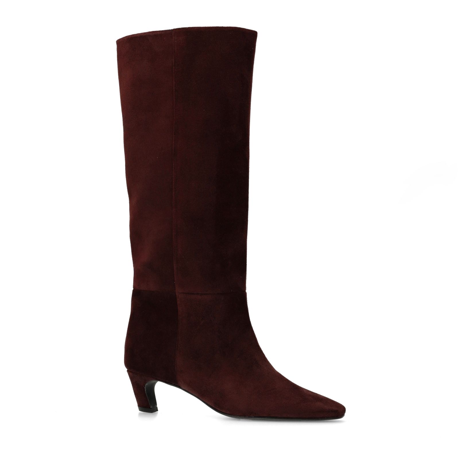 Rote Veloursleder-Stiefel mit Absatz