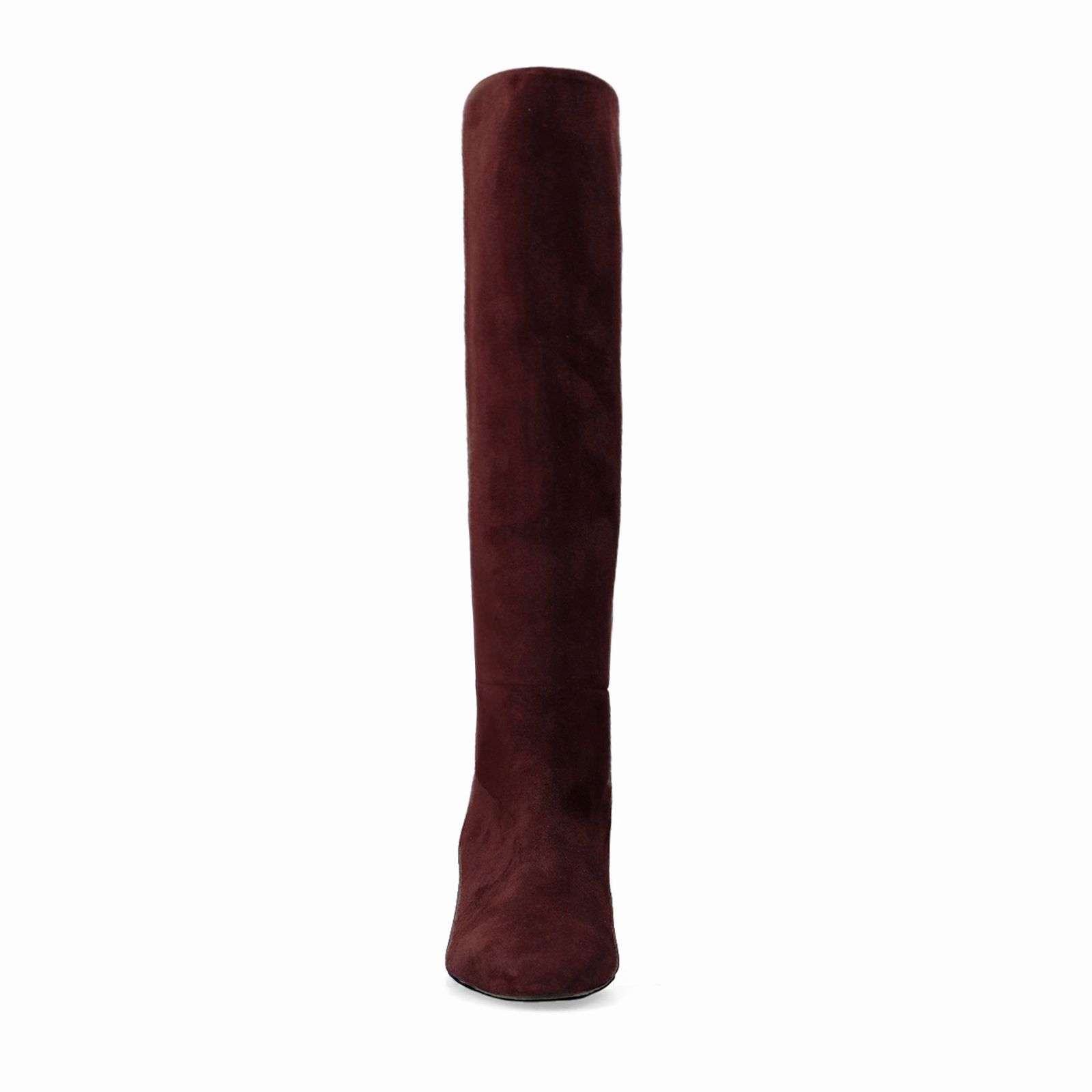 Rote Veloursleder-Stiefel mit Absatz