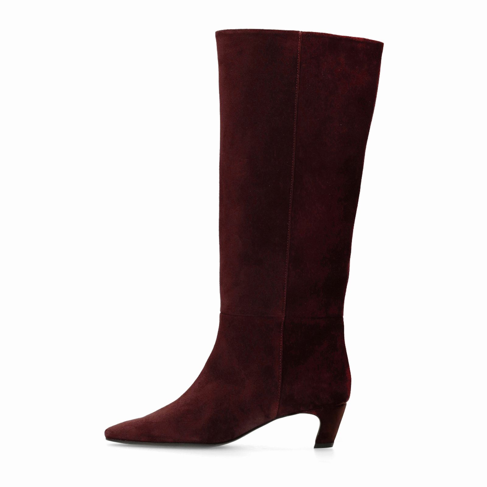 Rote Veloursleder-Stiefel mit Absatz
