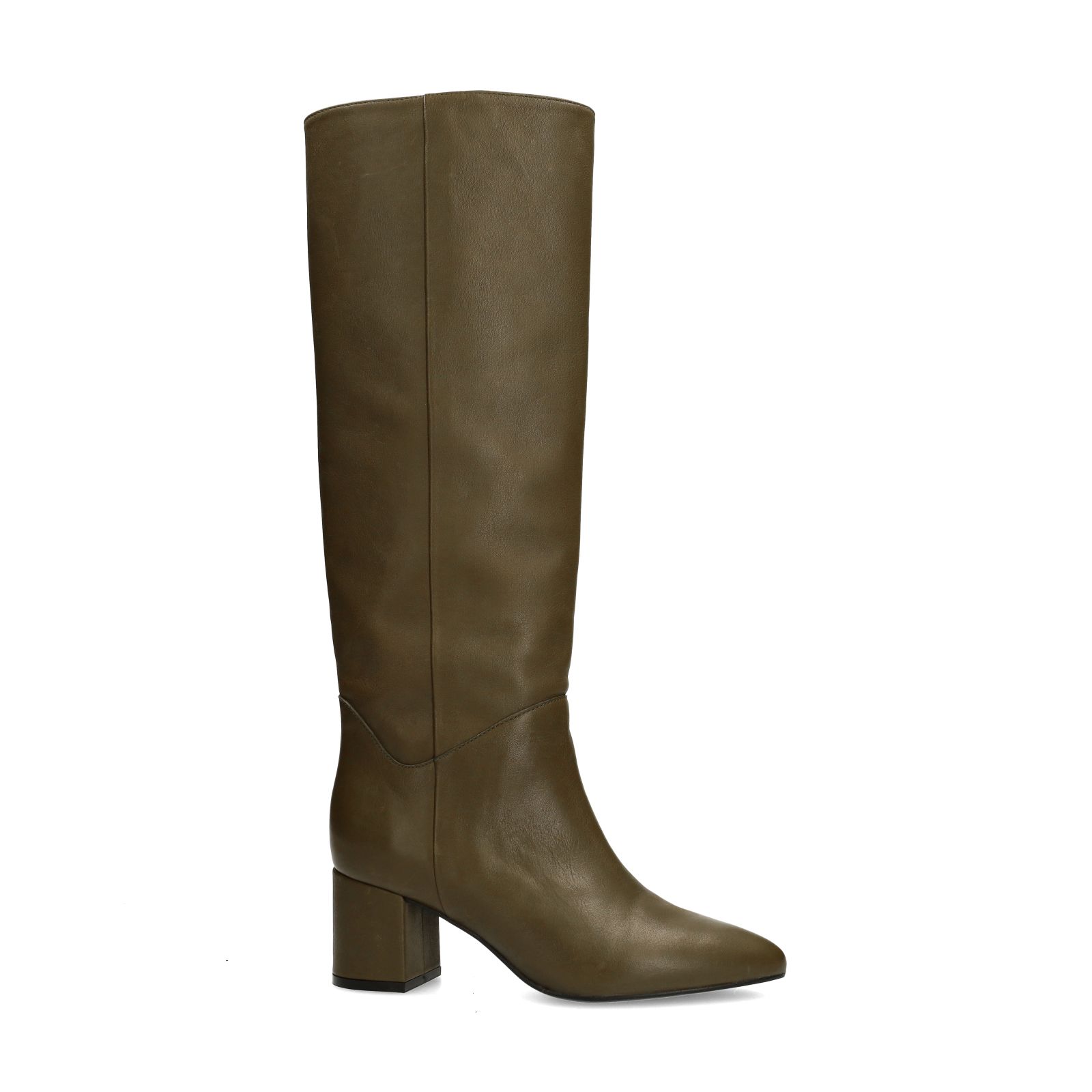 Olivgrüne Lederstiefel mit Absatz