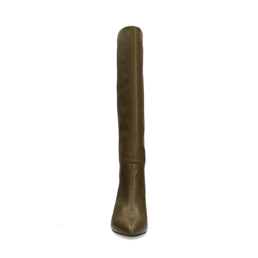Olivgrüne Lederstiefel mit Absatz