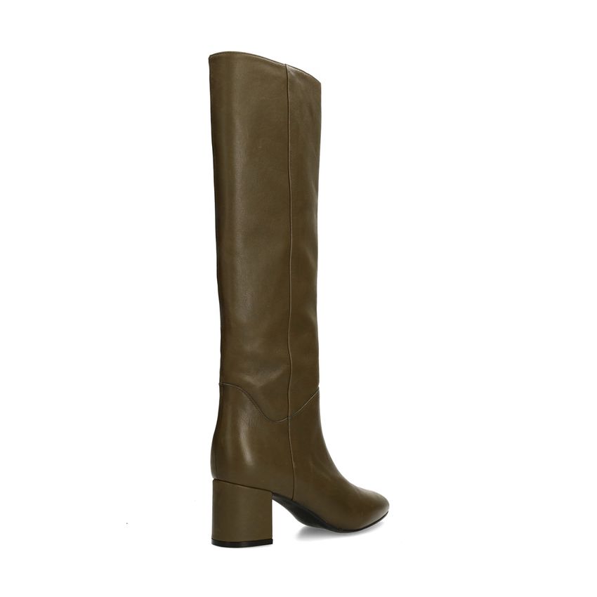 Olivgrüne Lederstiefel mit Absatz