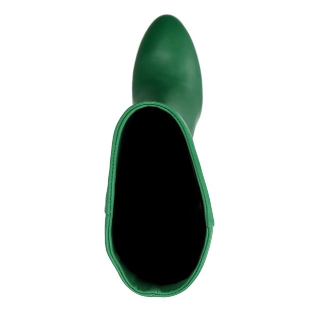 Grüne Lederstiefel mit Absatz und hohem Schaft