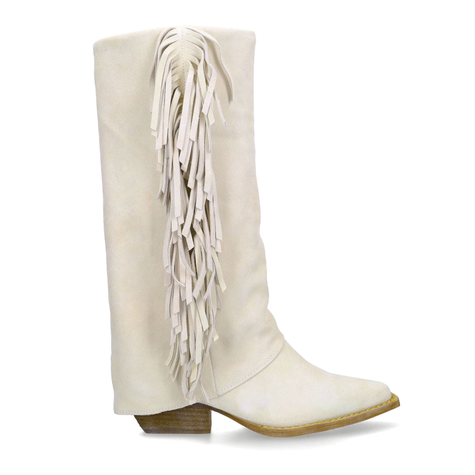 Off white suède cowboylaarzen met franjes