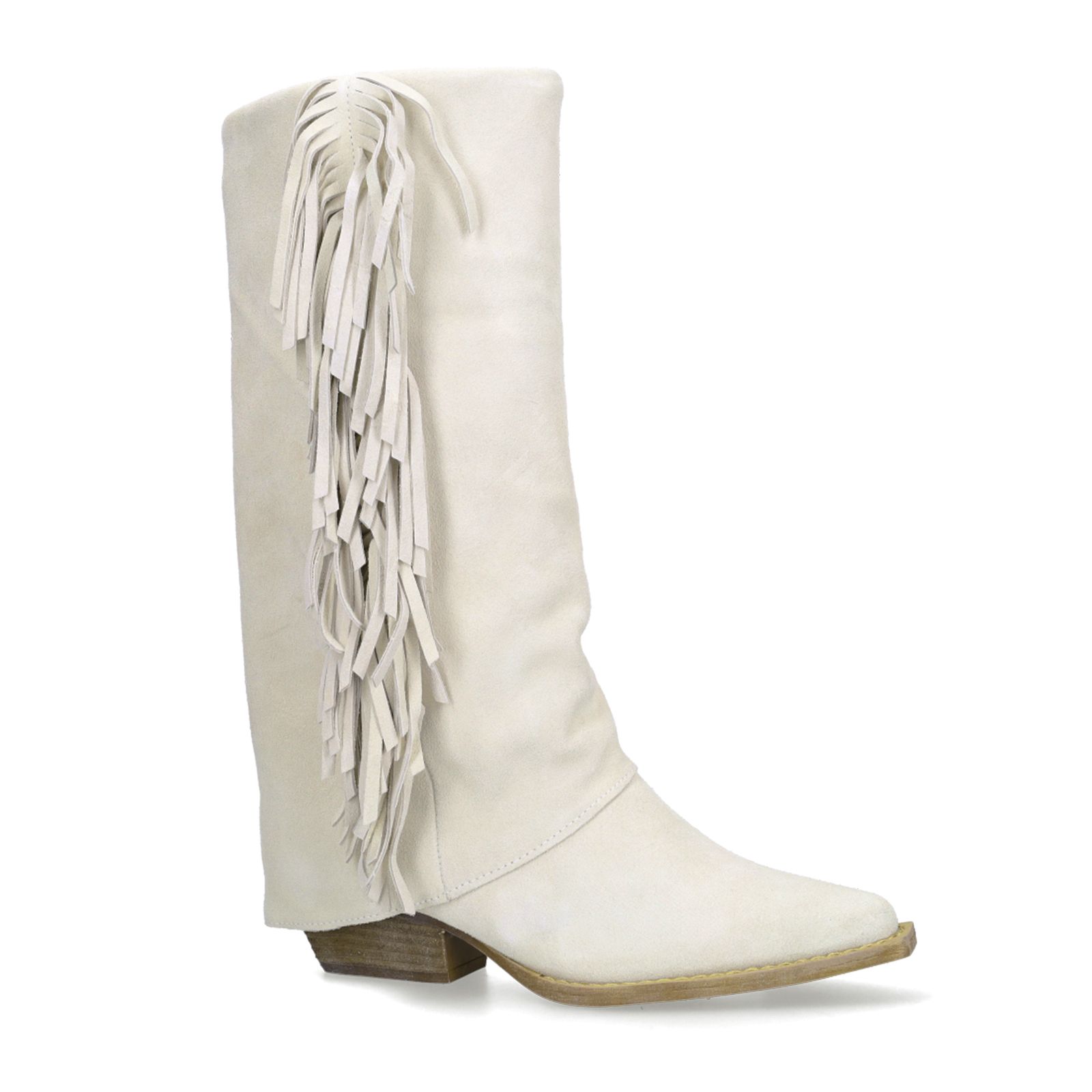 Off white suède cowboylaarzen met franjes