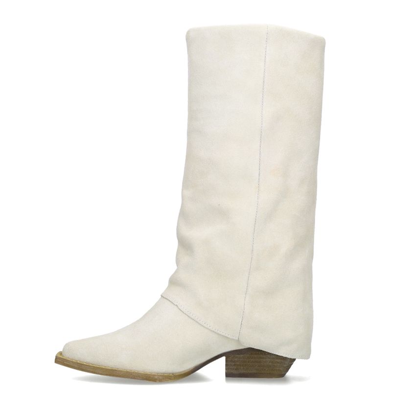 Offwhite Veloursleder-Cowboystiefel mit Fransen