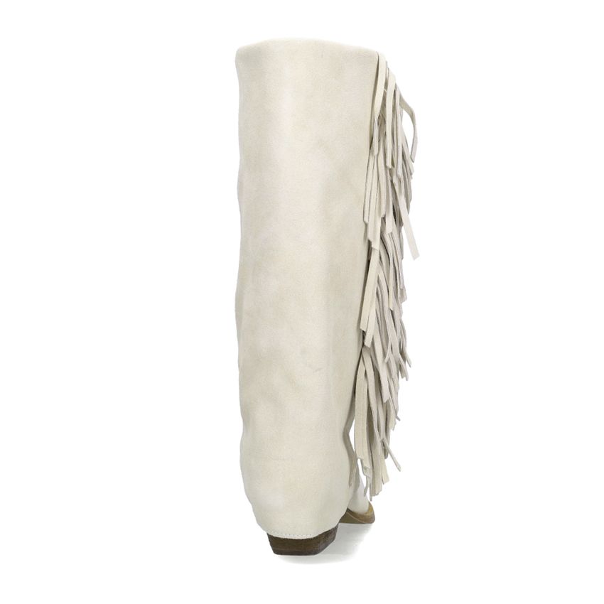 Offwhite Veloursleder-Cowboystiefel mit Fransen