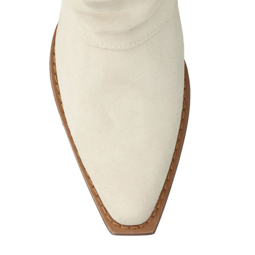 Offwhite Veloursleder-Cowboystiefel mit Fransen