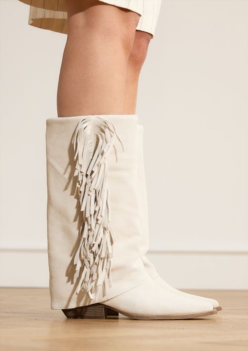 Off white suède cowboylaarzen met franjes