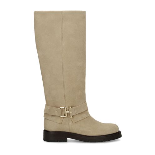 Beigefarbene Veloursleder-Stiefel