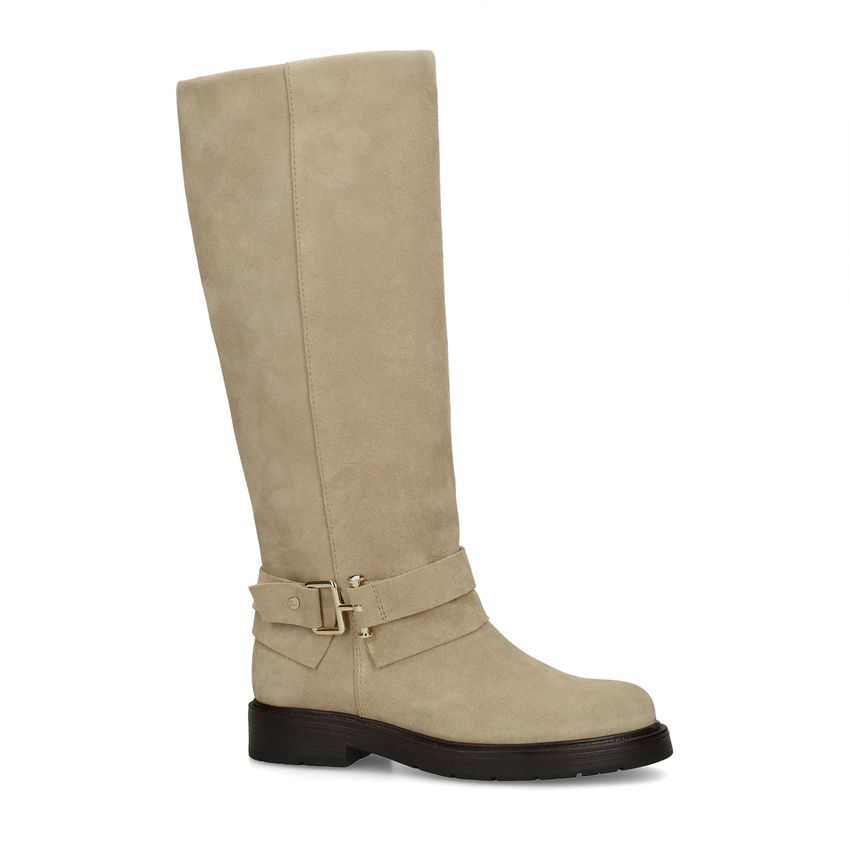 Beigefarbene Veloursleder-Stiefel
