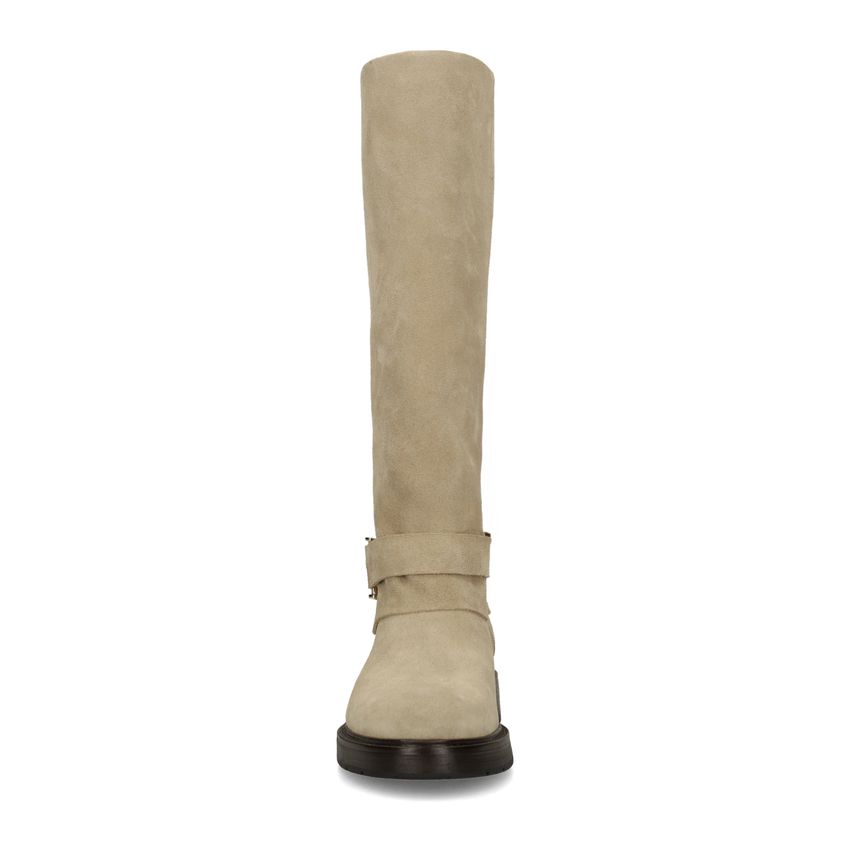 Beigefarbene Veloursleder-Stiefel