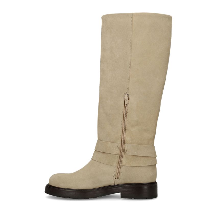 Beigefarbene Veloursleder-Stiefel