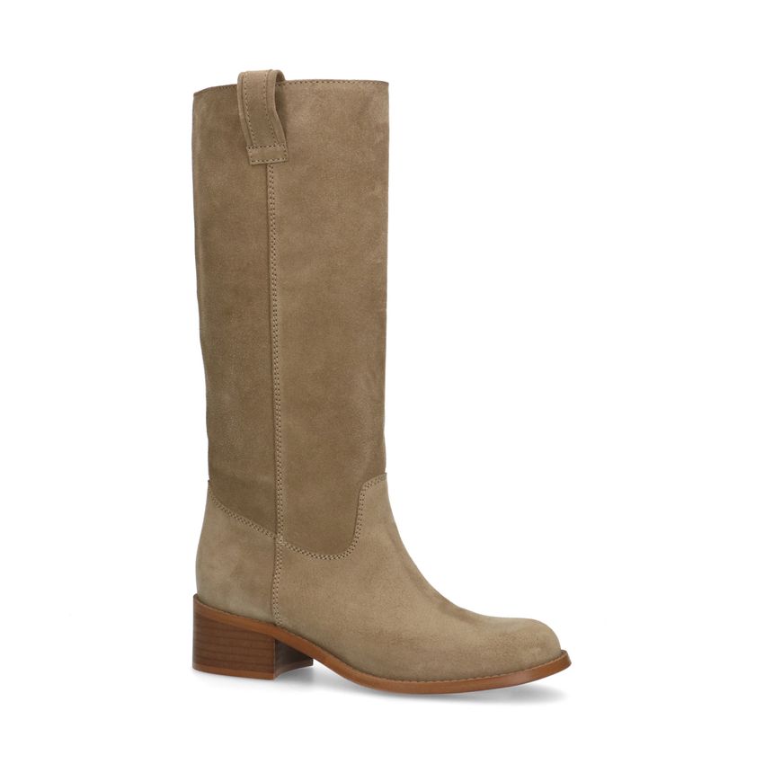 Beigefarbene Veloursleder-Stiefel