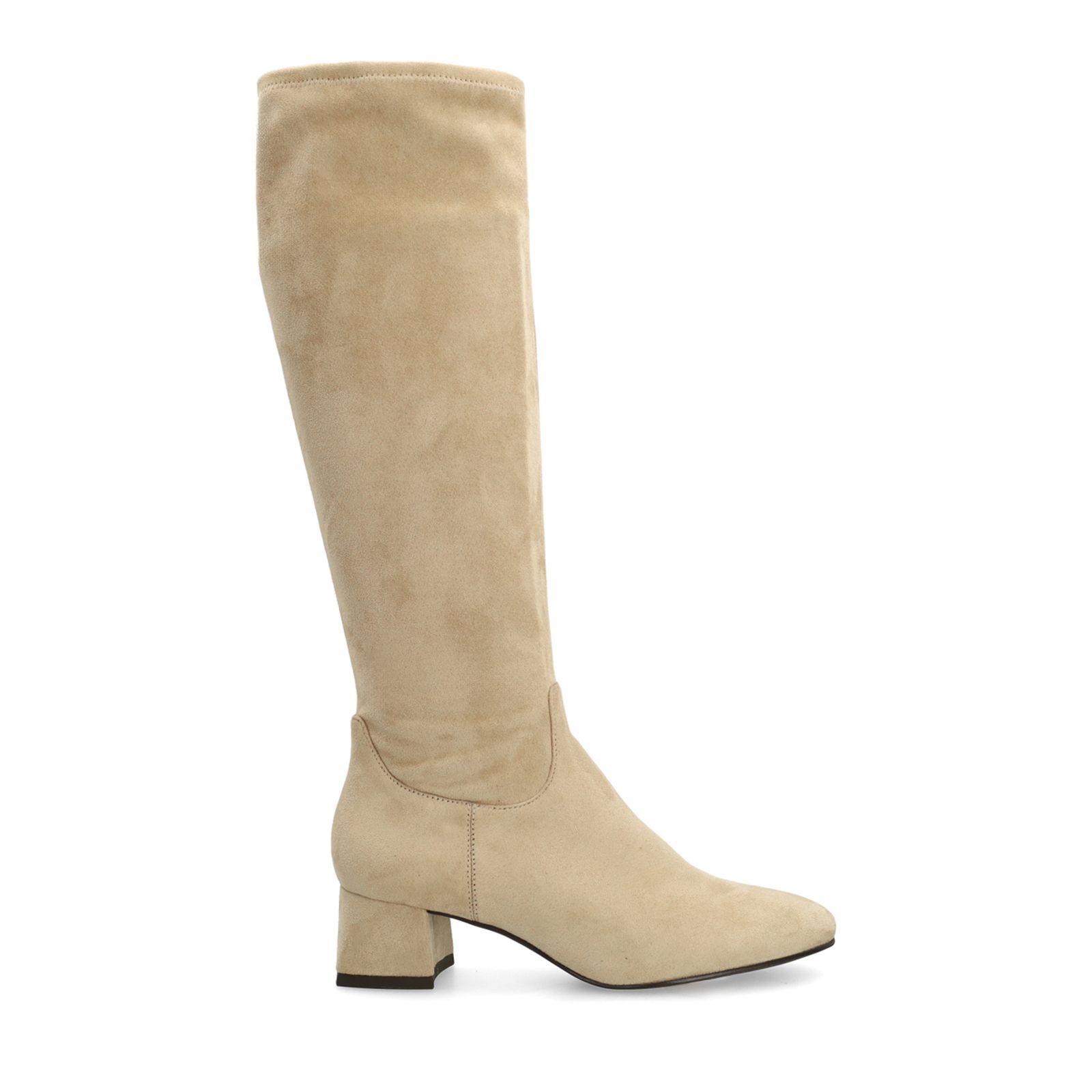 Beigefarbene Stretch-Stiefel mit Absatz