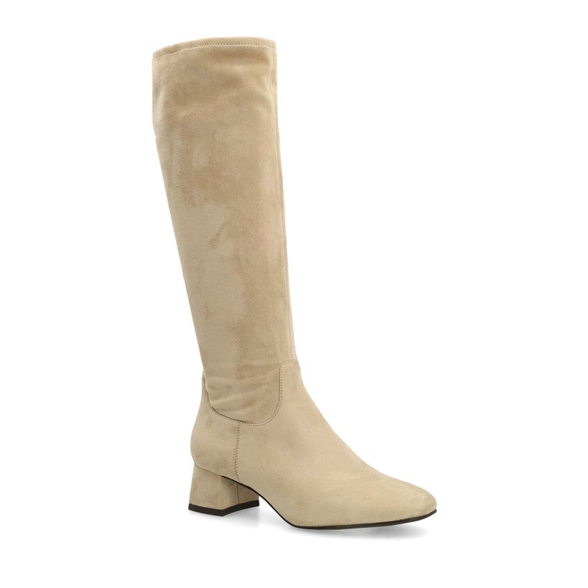 Beige stretch laarzen met hak