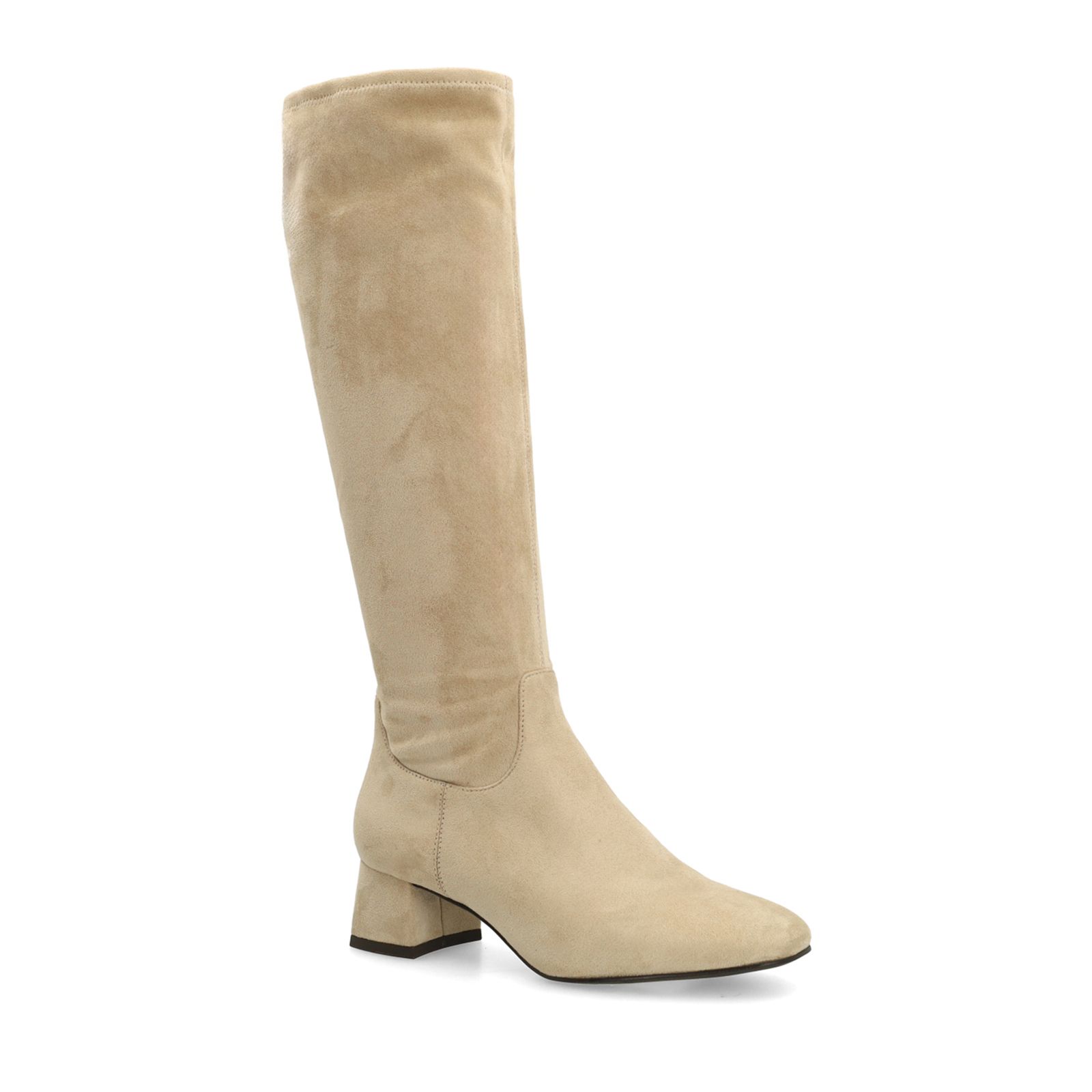 Beigefarbene Stretch-Stiefel mit Absatz