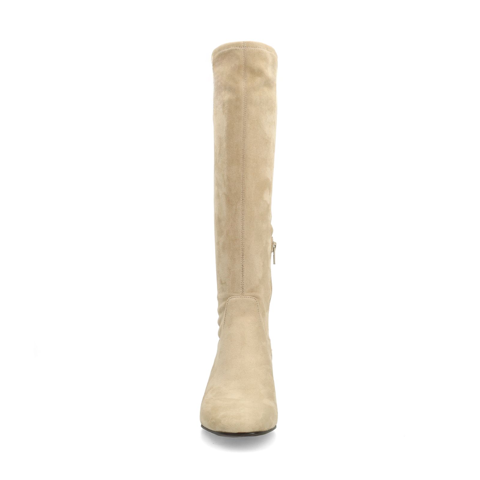 Beigefarbene Stretch-Stiefel mit Absatz