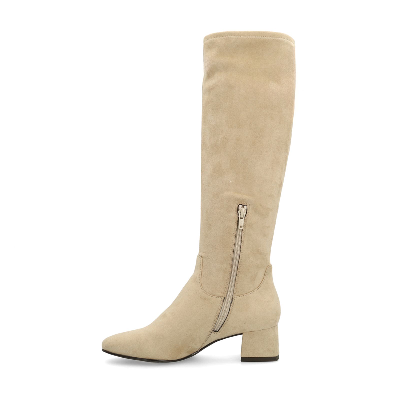 Beigefarbene Stretch-Stiefel mit Absatz