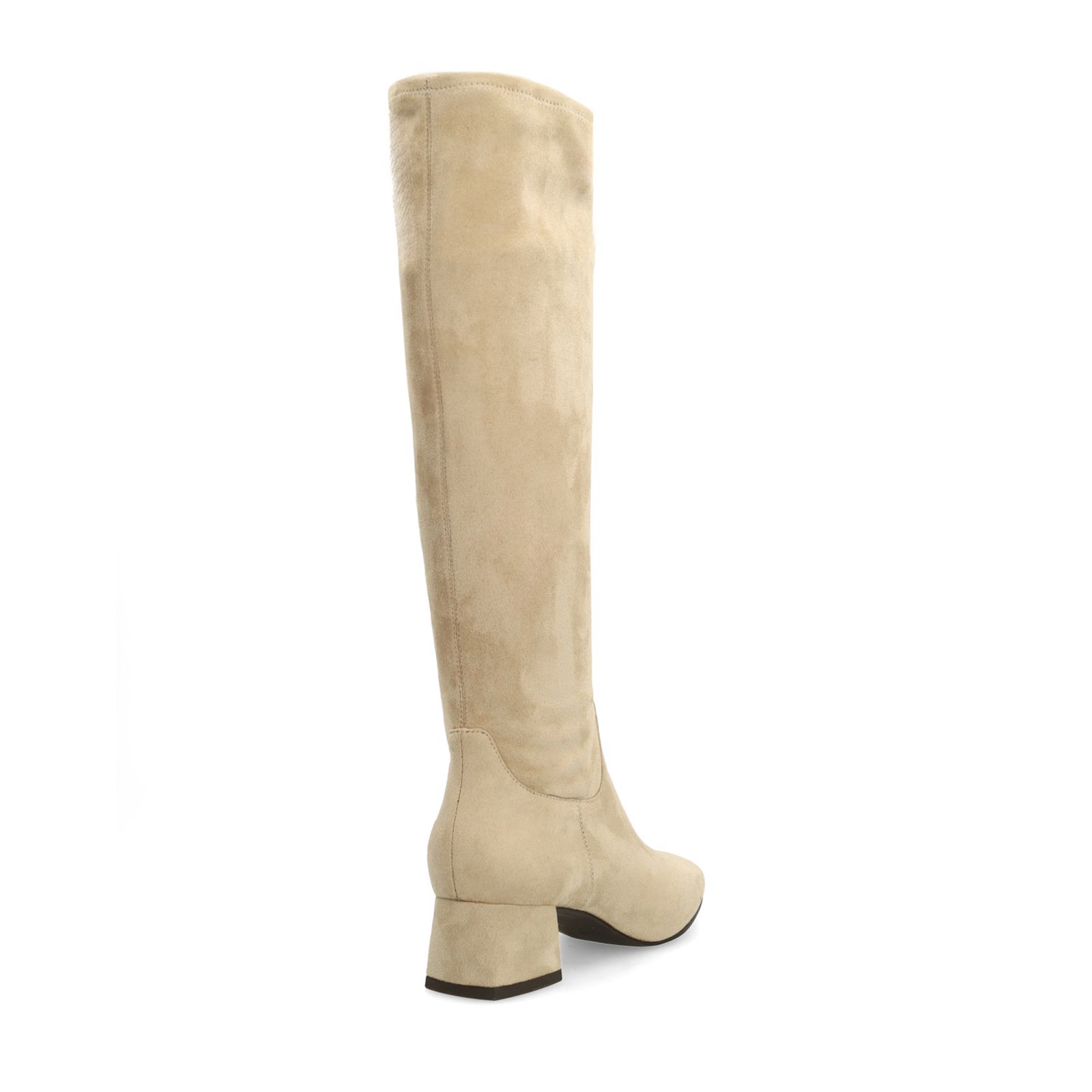 Beigefarbene Stretch-Stiefel mit Absatz