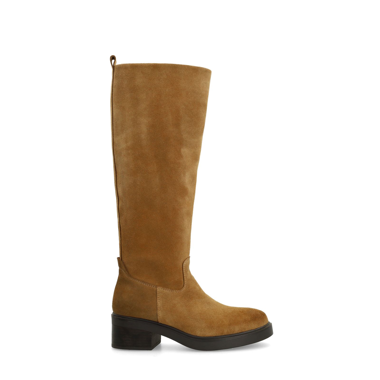 Beigefarbene Veloursleder-Stiefel